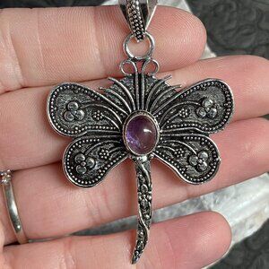 Amethyst Floral Dragonfly Pendant Stone Crystal Jewelry (65 48910)